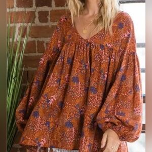 Bucketlist Boho Puff Sleeve Top Size Large